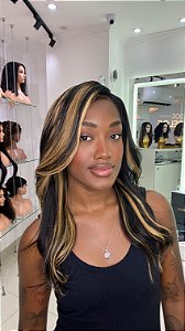 Peruca Lace Front Cabelo Humano 50cm Mechas 1B/27