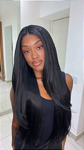 Lace Paisley - Peruca Lace front Fibra Premium Preta 75 cm - Aparência natural