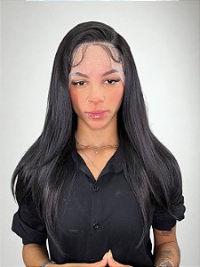 Peruca Lace Front Fibra Premium Vínia Castanho Escuro 2