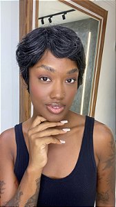 Peruca Cabelo Humano Pixie Solana Mechas Grisalhas 280