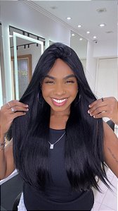 Peruca Fina Cabelo Humano Silk Top Nívea - Preto 60 cm