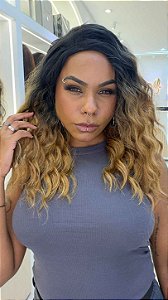 Peruca Full Cap Fibra Premium Miss Fancy Ombré Loiro Dourado