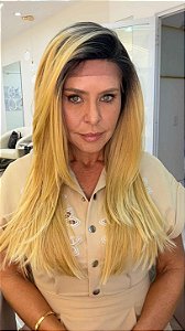 Peruca Lace Front Fibra Premium Loiro de Tinta Dourado Quente