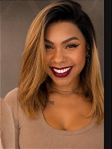 Peruca Lace Front Cabelo Humano Kylie Midi Ombré Loiro Dourado de Tinta