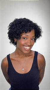 Peruca cabelo humano cacheada Gisa preta