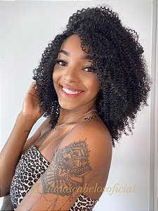 Peruca cabelo humano afro curly miolo silk top