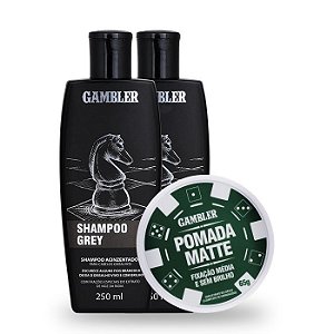 Kit 2 Shampoos Grey Escurecedor (2x250ml)  + 1 Pomada Efeito Matte Média Fixação 180g - GRÁTIS Abridor de garrafa
