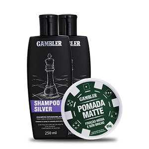 Kit 2 Shampoos SIlver Desamarelador (2x250ml)  + 1 Pomada Efeito Matte Média Fixação 180g - GRÁTIS Abridor de garrafa