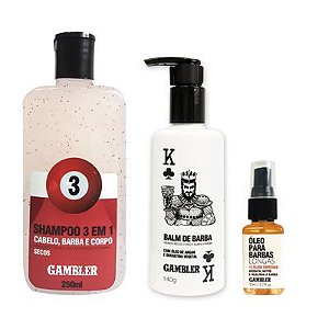 Kit Shampoo Bola 3 (250ml) + Balm de Barba 140g + Óleo para Barbas Longas 30ml