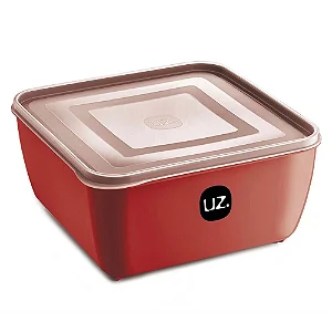 Pote Plástico Quadrado UZ 2,5L com Tampa Vermelha Premium