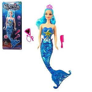 Boneca Sereia Luz Encantada + Acessórios