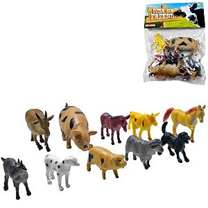 Kit Animais de Plástico 10 Peças Fazenda