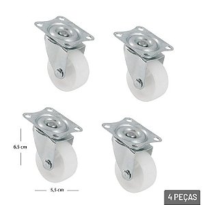 Rodízio Plástico 2" Giratório Branco - 4 Peças