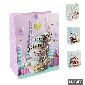 Sacola de Papel Natal 3D 23x18cm Sortida