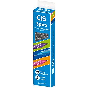 Caneta Esferográfica Cis Spiro Preta 0.7mm - 12 Unidades