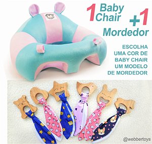 ALMOFADA BEBÊ - BABY CHAIR + MORDEDORES MADEIRA + PANINHO