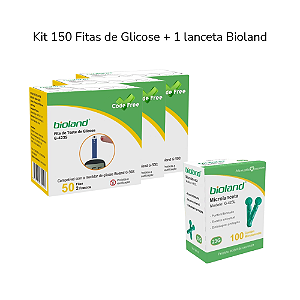 Kit 150 Fitas de Glicose + 100 Microlancetas Universal P/lancetador G423l Bioland