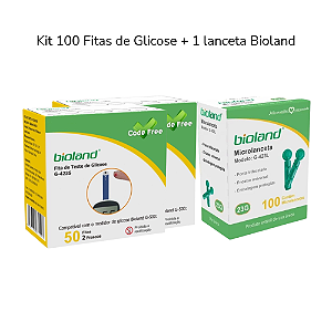 Kit 100 Fitas de Glicose + 100 Microlancetas Universal P/lancetador G423l Bioland