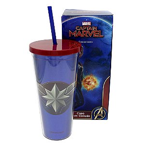 Copo com Canudo 650ml Avengers - Capitão Marvel