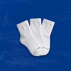 Kit 3 pares - Meia Rikam Infantil Colegial Branca