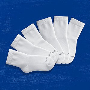 Kit 6 pares - Meias Rikam Infantil Colegial Branca