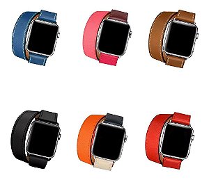 Pulseira Couro Double Tour Para Apple Watch 38mm 42mm 44mm