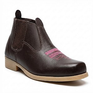 Botina Feminina de Couro Legitimo Bordada Florão – Super Leve com Solado PVC