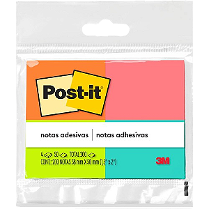 Bloco Adesivo Post-It Tropical - 4 Bloco de 38mm X 50mm - 50 Folhas Cada - BT 4 UN
