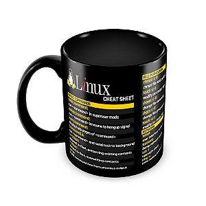 Caneca Linux Commands Cheat Sheet preta