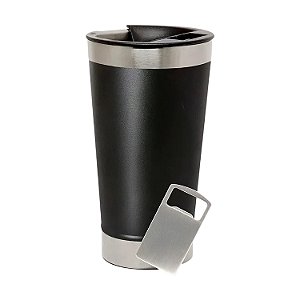 Copo Térmico de Aço Inox com tampa e abridor Preto - Personalize o seu