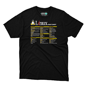 Camisa Linux Commands Cheat Sheet Preta DTF
