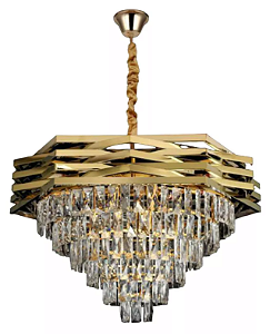 Lustre dourado c/ cristal p/6 lâmpadas E-14