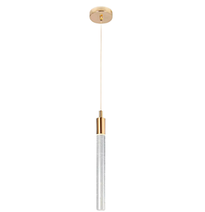 Pendente LED vidro tubo 7W dourado e transparente