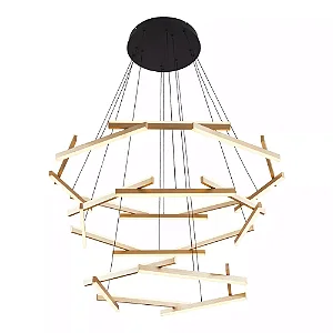 Pendente LED Wida 3 Mod Redondo 3000K 185W Bivolt Ø100cm Alumínio e Acrílico Preto e Ouro Champanhe - Nordecor 2785