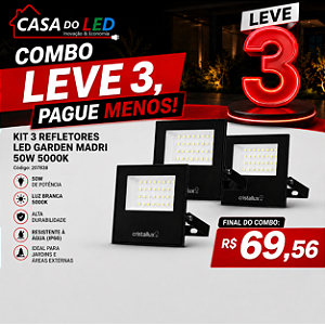 Kit 3 Refletores LED Garden Madri 50W 5000K IP66