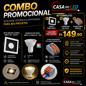Kit 4 Spots Embutidos MR16 + 4 Lâmpadas LED 7W 4000K + 4 Conectores