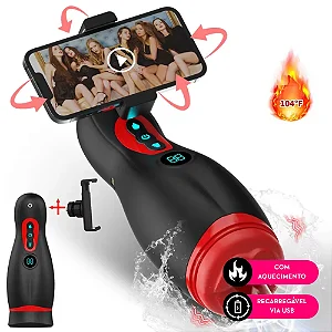 Super masturbador masculino com aquecimento e suporte para celular