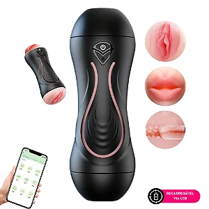 Masturbador masculino por APP/aplicativo com 2 orifícios penetráveis