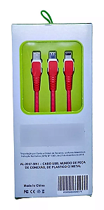 Cabo Usb 3 Em 1 Tipo C/ Ios/ Micro V8 3.4a 1,2 Metros