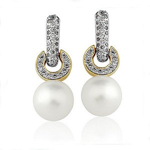 Brinco pérola cravejado com zirconia