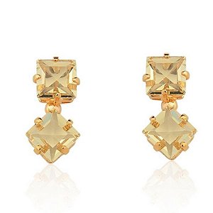Brinco quadrado com cristal amarelo
