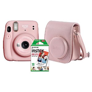 Kit Câmera Fujifilm Instax Mini 11 Rosa + Pack 10 filmes + Bolsa Rosa