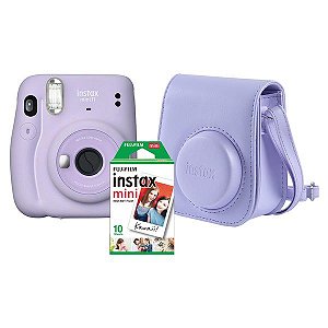 Kit Câmera Fujifilm Instax Mini 11 Lilás + Pack 10 filmes + Bolsa Lilás
