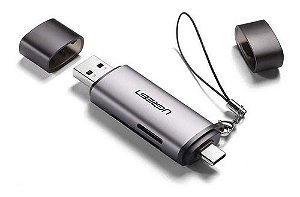 Leitor de Cartão UGREEN 2-in-1 (SD e micro SD) USB-C e USB 3.0 *alumínio