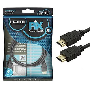 Cabo HDMI Gold 8K HDR 0,5 metros (Embalagem Polybag)