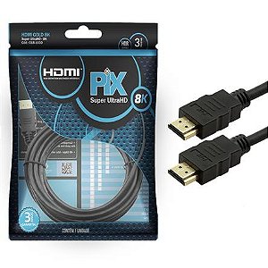 Cabo HDMI Gold 8K HDR 3 metros (Embalagem Polybag)