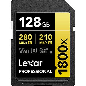 Cartão de Memória SD LEXAR PROFISSIONAL 1800x 128 GB V60 UHS-II (280MB/s)