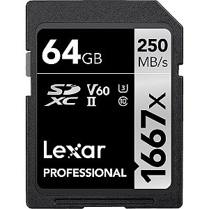 Cartão de Memória SD LEXAR PROFISSIONAL 1667x 64 GB V60 UHS-II (250MB/s)