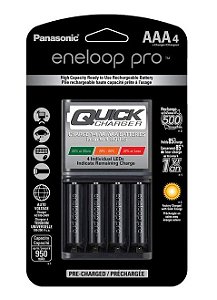 Carregador de Pilha Panasonic Quick + Pilha Eneloop PRO AAA4 950MAH K-KJ55K3A4BA