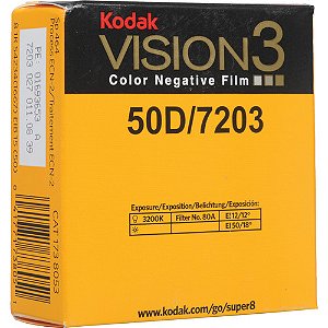 Filme negativo colorido Kodak VISION3 50D nº 7203 (Super 8, rolo de 50 pés)